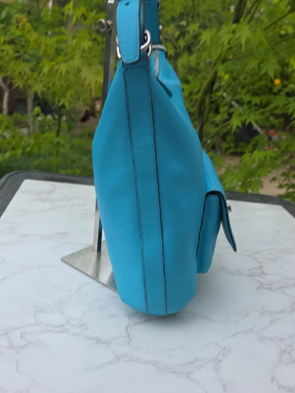 Coach Turquoise Shoulder Bag with Pearl & Chain Details - Picture 7 of 16